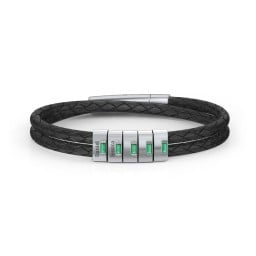 Men’s Leather Sterling Silver 5 Vertical Bar Bracelet with Gemstones