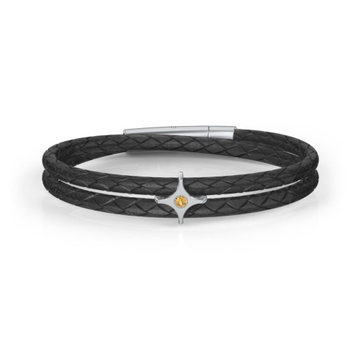 Men’s Leather Sterling Silver North Star Bracelet – Sterling Silver with Citrine