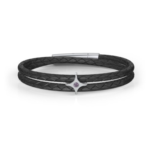 Men’s Leather Sterling Silver North Star Bracelet – Sterling Silver with Alexandrite