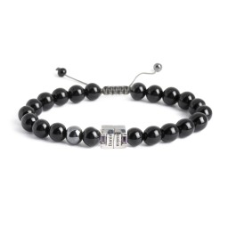 Men's Engravable S-Knot Bead Bracelet with Baguette Gemstones