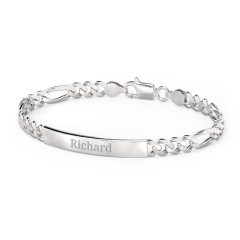 Men’s Engravable 8.5" Sterling Silver Figaro Link ID Bracelet