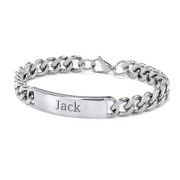 Men’s Engravable 8.5" Stainless Steel Curb Link ID Bracelet in Stainless Steel