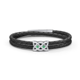 Men’s Sterling Silver Celtic Knot Bracelet With 2 Gemstones in 925 Sterling Silver with Emerald