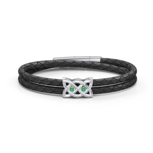 Men’s Sterling Silver Celtic Knot Bracelet With 2 Gemstones – Sterling Silver with Emerald