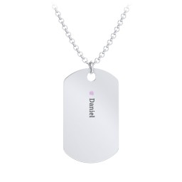 Men's Engravable Dog Tag Necklace with 1 Birthstone in 925 Sterling Silver with Amethyst