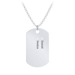Men's Engravable Dog Tag Necklace with 3 Birthstones in 925 Sterling Silver with Aquamarine