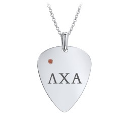 Men's Engravable Guitar Pick Fraternity Necklace with Gemstone in 925 Sterling Silver with Garnet