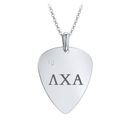 Men's Engravable Guitar Pick Fraternity Necklace with Gemstone in 925 Sterling Silver with Aquamarine