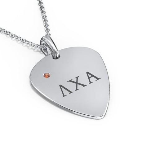 Men's Engravable Guitar Pick Fraternity Necklace with Gemstone – Sterling Silver with Garnet