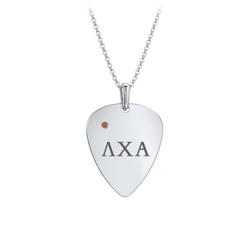 Men's Engravable Guitar Pick Fraternity Necklace with Gemstone – Sterling Silver with Garnet