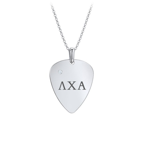 Men's Engravable Guitar Pick Fraternity Necklace with Gemstone – Sterling Silver with Aquamarine