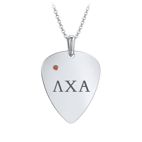 Men's Engravable Guitar Pick Fraternity Necklace with Gemstone – Sterling Silver with Garnet