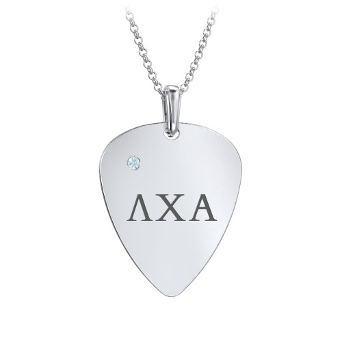 Men's Engravable Guitar Pick Fraternity Necklace with Gemstone – Sterling Silver with Blue Topaz