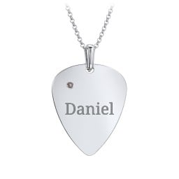 Men's Engravable Guitar Pick Necklace with Gemstone