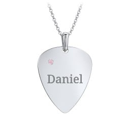 Men's Engravable Guitar Pick Necklace with Gemstone