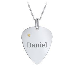 Men's Engravable Guitar Pick Necklace with Gemstone