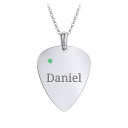 Men's Engravable Guitar Pick Necklace with Gemstone