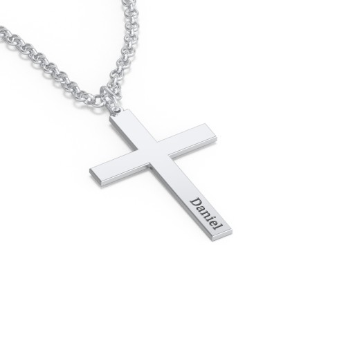 Men's Classic Engravable Cross Necklace – Sterling Silver
