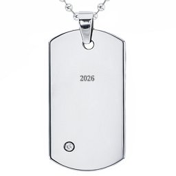 Stainless Steel Dog Tag Necklace With Gemstone Accent