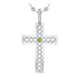 Men’s Silver Geometric Cross Pendant with Birthstone in 925 Sterling Silver with Peridot