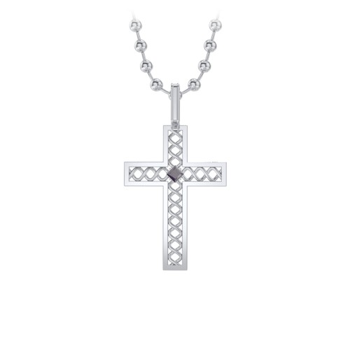 Men’s Silver Geometric Cross Pendant with Birthstone – Sterling Silver with Alexandrite