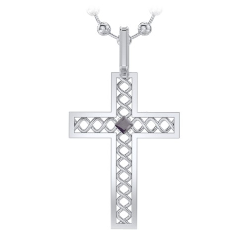 Men’s Silver Geometric Cross Pendant with Birthstone – Sterling Silver with Alexandrite