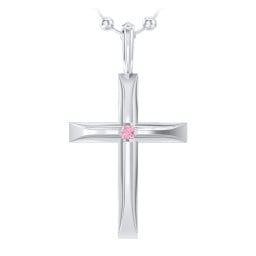 Men’s Beveled Silver Cross Pendant with Birthstone