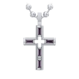 Men’s Baguette Birthstone Cross Pendant in 925 Sterling Silver with Alexandrite