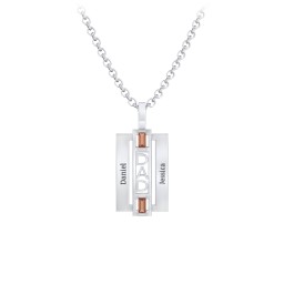 Men’s Engravable 2-Stone “Dad” Pendant in 925 Sterling Silver with Garnet