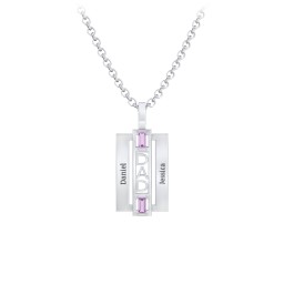 Men’s Engravable 2-Stone “Dad” Pendant in 925 Sterling Silver with Amethyst