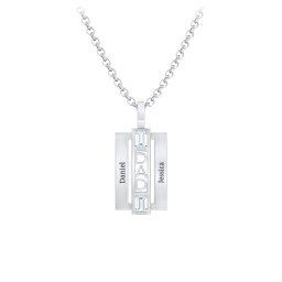 Men’s Engravable 2-Stone “Dad” Pendant in 925 Sterling Silver with Aquamarine