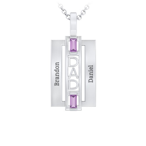Men’s Engravable 2-Stone “Dad” Pendant – Sterling Silver with Amethyst