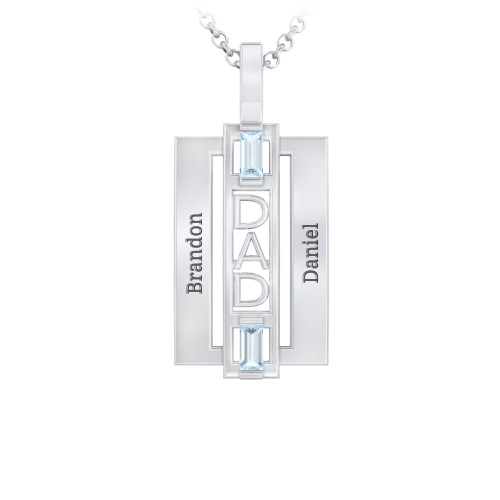 Men’s Engravable 2-Stone “Dad” Pendant – Sterling Silver with Aquamarine
