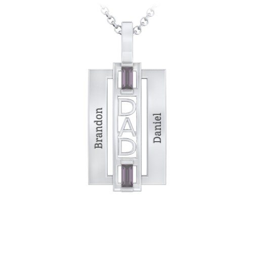 Men’s Engravable 2-Stone “Dad” Pendant – Sterling Silver with Alexandrite