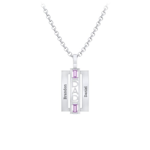 Men’s Engravable 2-Stone “Dad” Pendant – Sterling Silver with Amethyst