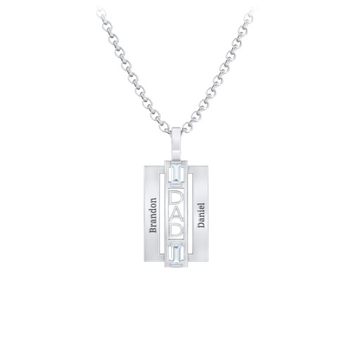 Men’s Engravable 2-Stone “Dad” Pendant – Sterling Silver with Aquamarine