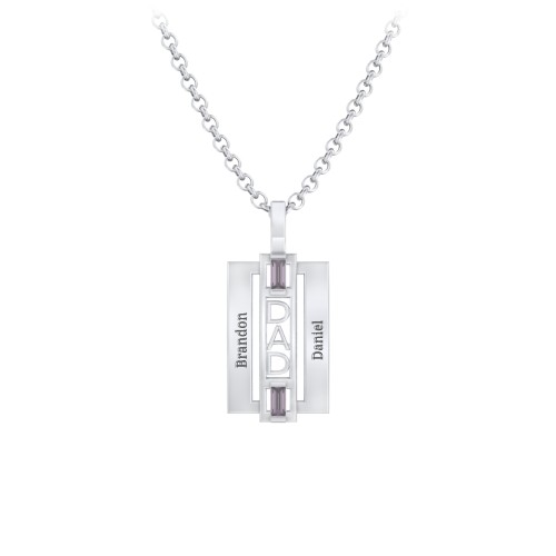 Men’s Engravable 2-Stone “Dad” Pendant – Sterling Silver with Alexandrite