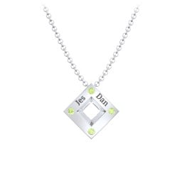 Men's Floating Square Pendant Necklace With Birthstones