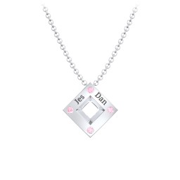Men's Floating Square Pendant Necklace With Birthstones