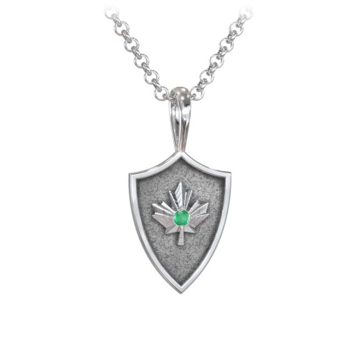 Men's Maple Leaf Hero Shield Pendant with Gemstone – Sterling Silver with Emerald