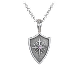 Men's Compass Hero Shield Pendant with Gemstone in 925 Sterling Silver with Alexandrite