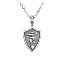 Men's Inukshuk Hero Shield Pendant with Gemstone