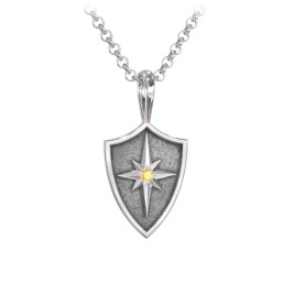 Men's Starburst Hero Shield Pendant with Gemstone in 925 Sterling Silver with Citrine