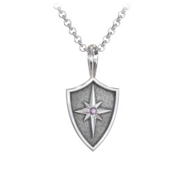 Men's Starburst Hero Shield Pendant with Gemstone in 925 Sterling Silver with Alexandrite