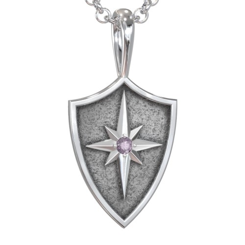 Men's Starburst Hero Shield Pendant with Gemstone – Sterling Silver with Alexandrite