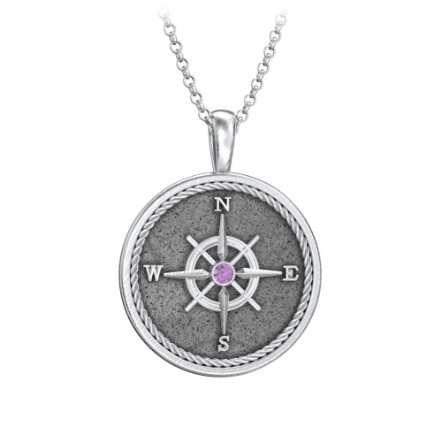 Men's Engravable Compass Necklace with Gemstone – Sterling Silver with Amethyst