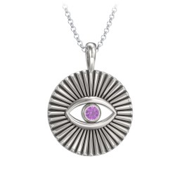 Men's Evil Eye Disc Necklace with Gemstone in 925 Sterling Silver with Amethyst