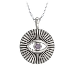 Men's Evil Eye Disc Necklace with Gemstone in 925 Sterling Silver with Alexandrite