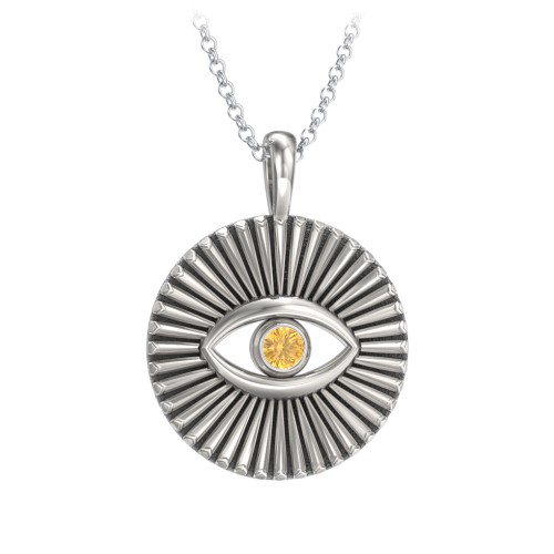 Men's Evil Eye Disc Necklace with Gemstone – Sterling Silver with Citrine