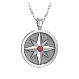 Men's Engravable North Star Disc Necklace with Gemstone in 925 Sterling Silver